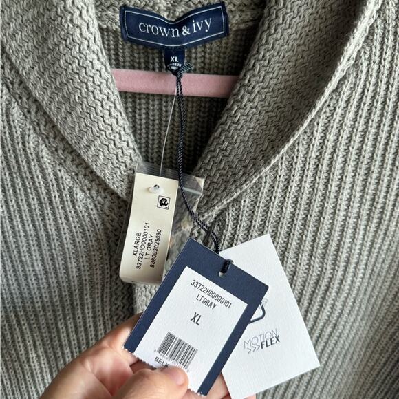 Crown & Ivy men’s gray chunky knit button front cardigan sweater XL NWT - Picture 3 of 4